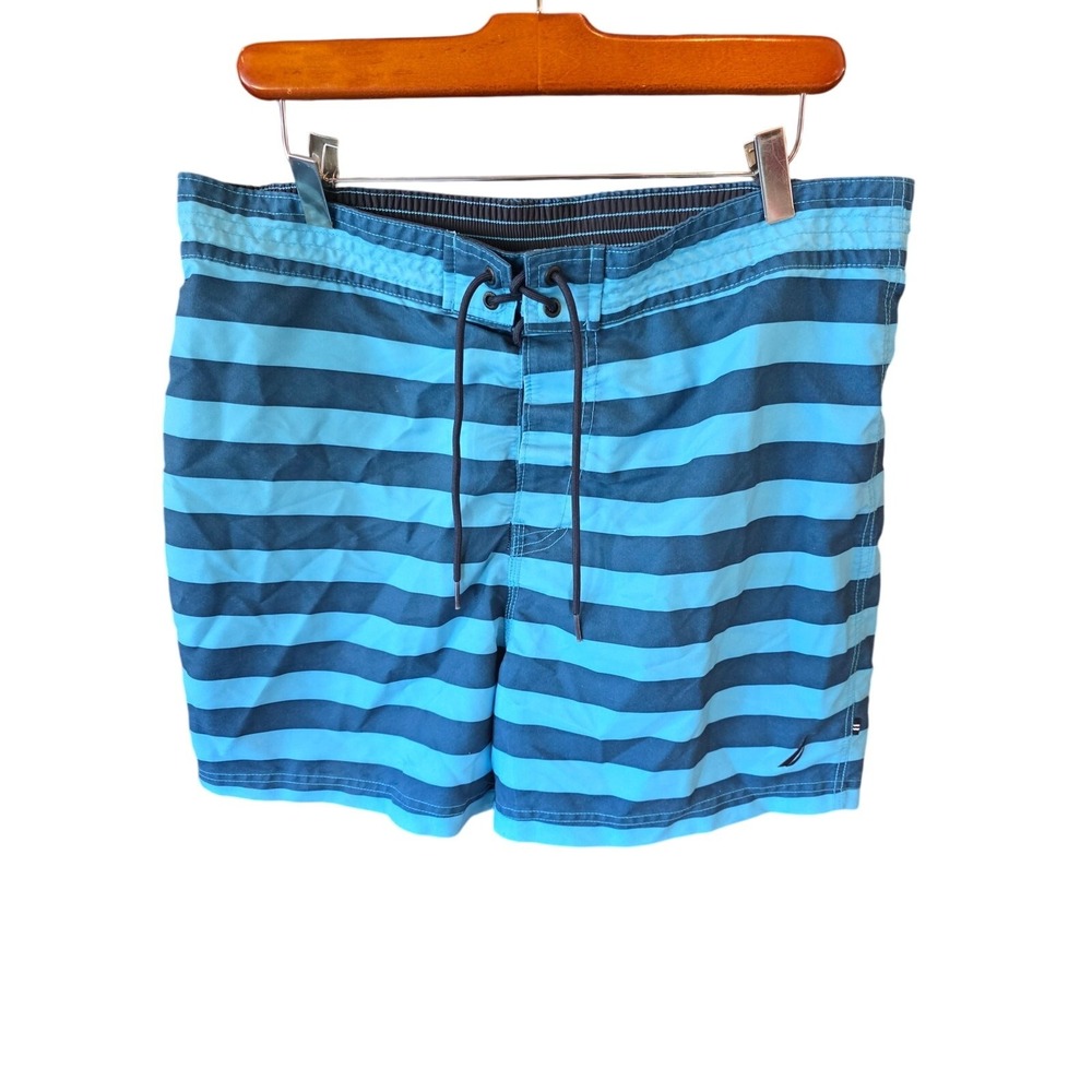 Nautica‎ Swim Trunks Large Mens Mesh Lined Pull On Blue Striped Swimwear